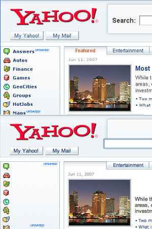 Arriba la portada de Yahoo! con Firefox y abajo lo mismo, con Safari