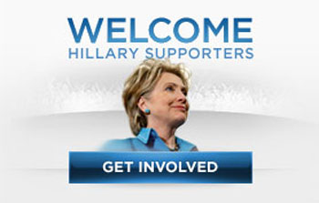 Imagen del sitio de Obama llamando a sumarse a los partidarios de Hillary