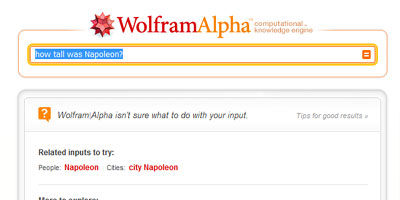 La búsqueda en WolframAlpha.com termina con el buscador sin entender lo que se le consulta