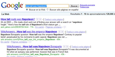 La búsqueda en Google.com termina con 128 mil resultados y la información se muestra en la primera página